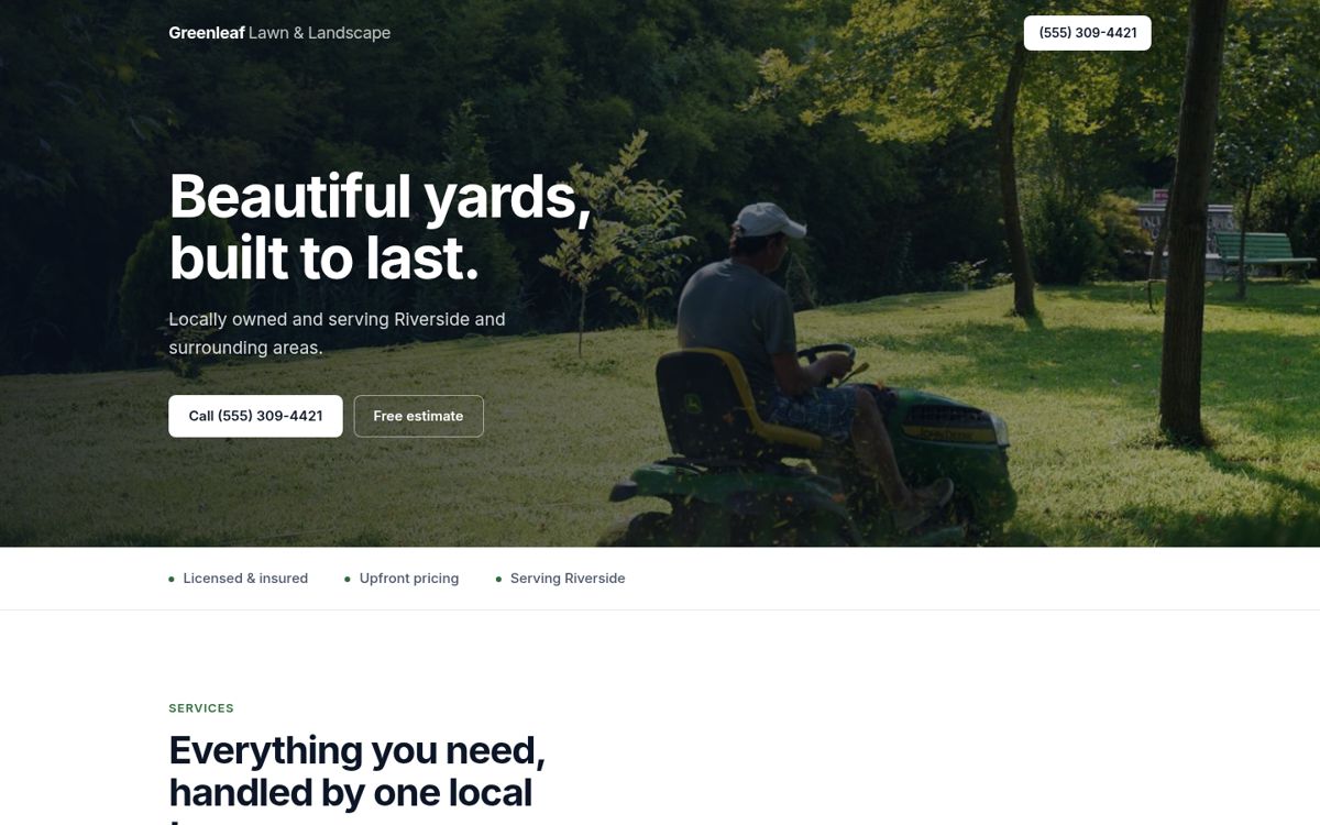 Greenleaf Lawn & Landscape sample website